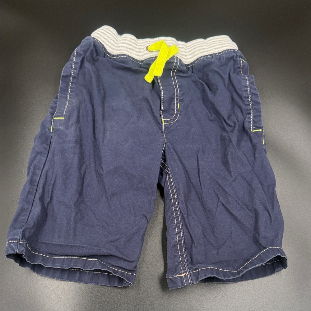 Mini Boden navy Blue Kids Shorts with Neon Yellow Drawstring